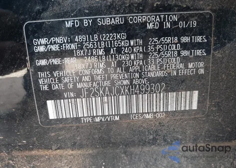 2019 Subaru Forester Sport z USA, uszkodzony, nr VIN JF2SKAJCXKH499302